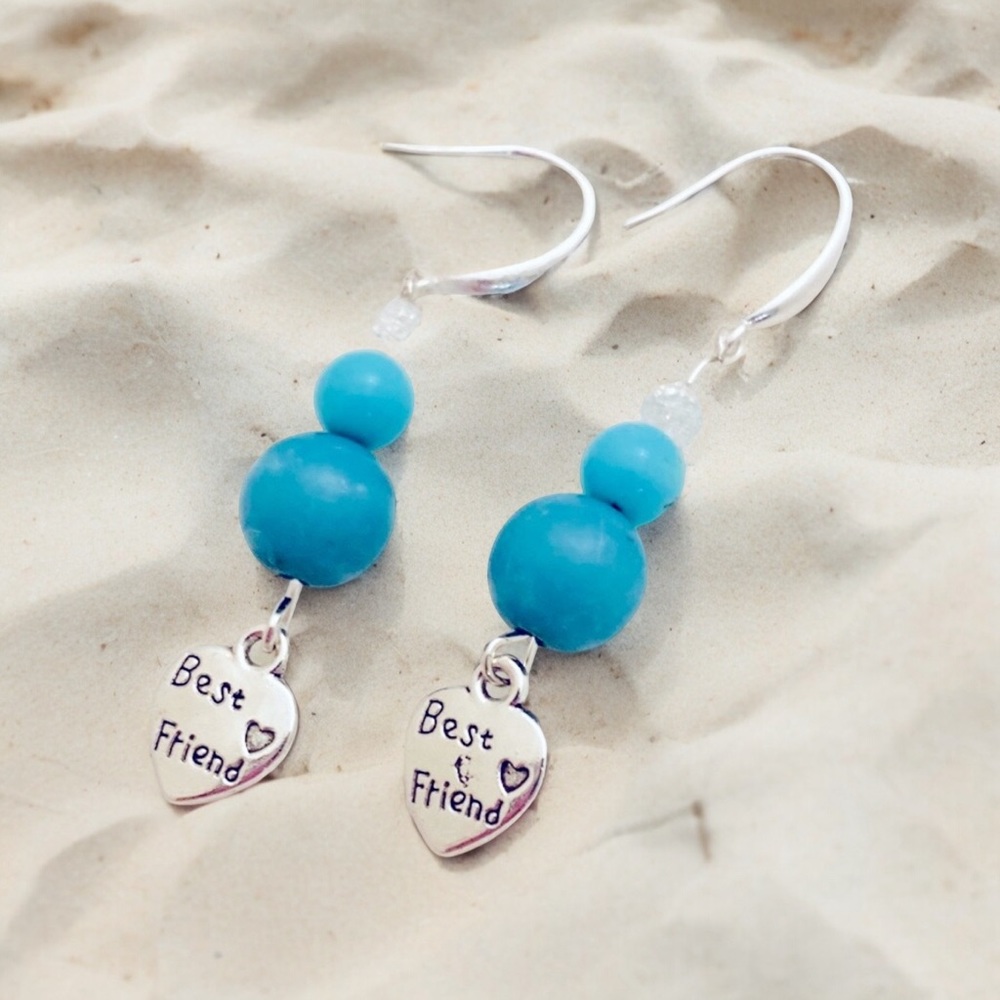 Clearance! Best Friend 925 sterling silver  turquoise blue heart charm earrings